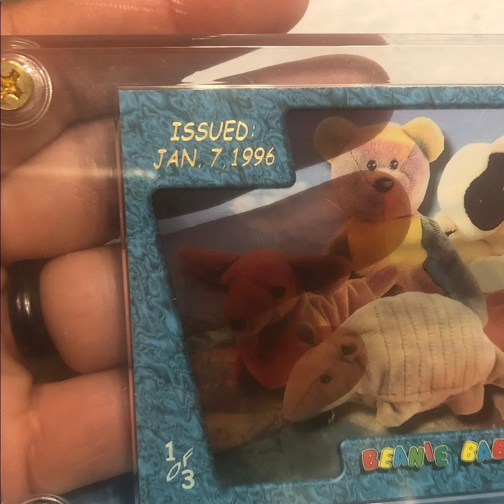 Ty Collectible Card with Teal Blue Frame and Multicolor Bears